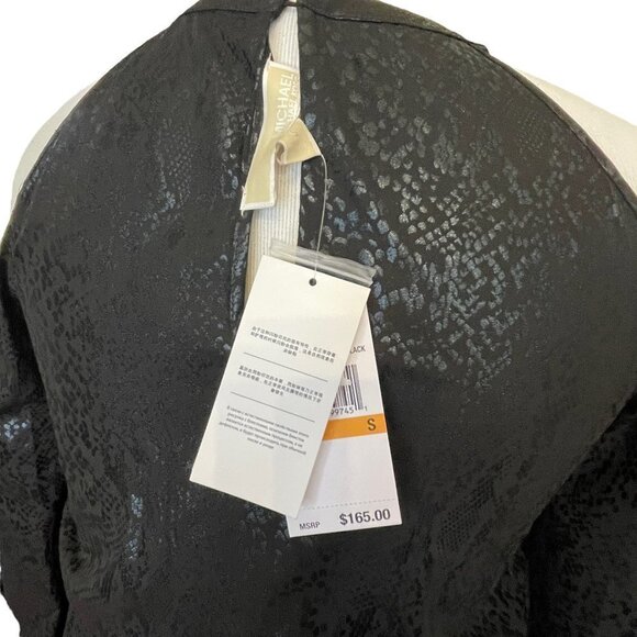 NWT michael kors black snake print long cold shoulder sleeve flounce hem dress S - Picture 7 of 9